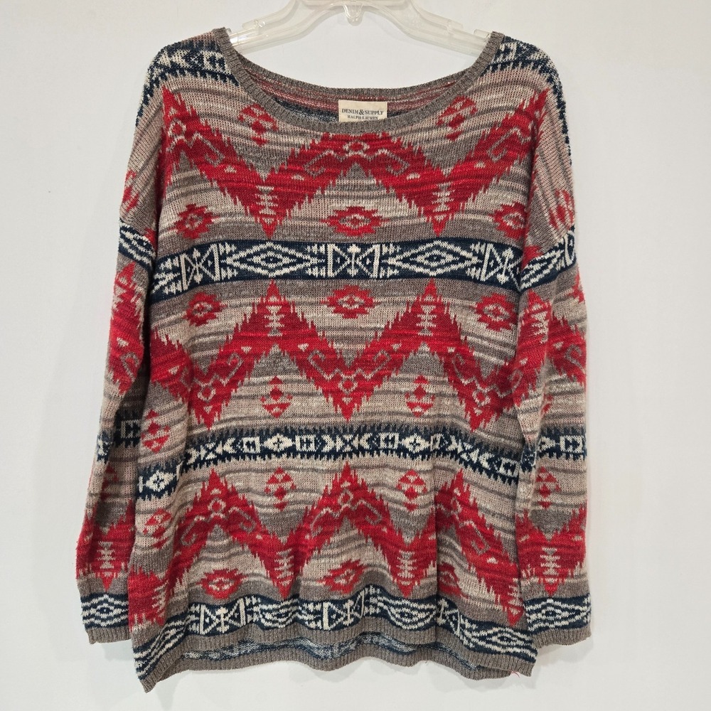 Denim & Supply Ralph Lauren Women Large Sweater Lightweight Cotton Aztec western